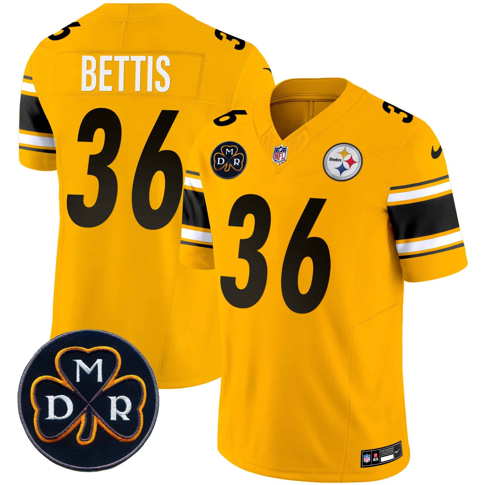 Men Pittsburgh Steelers #36 Bettis Yellow 2024 Nike DMR Patch Vapor Limited NFL Jersey